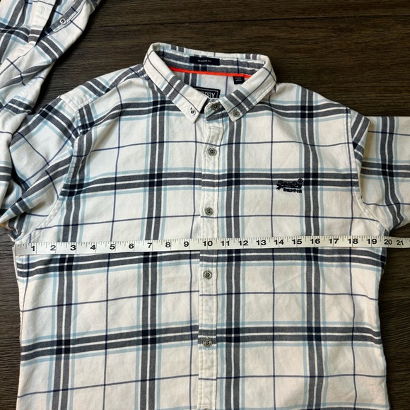 Superdry white collared button down plaid flannel shirt - Picture 11 of 12